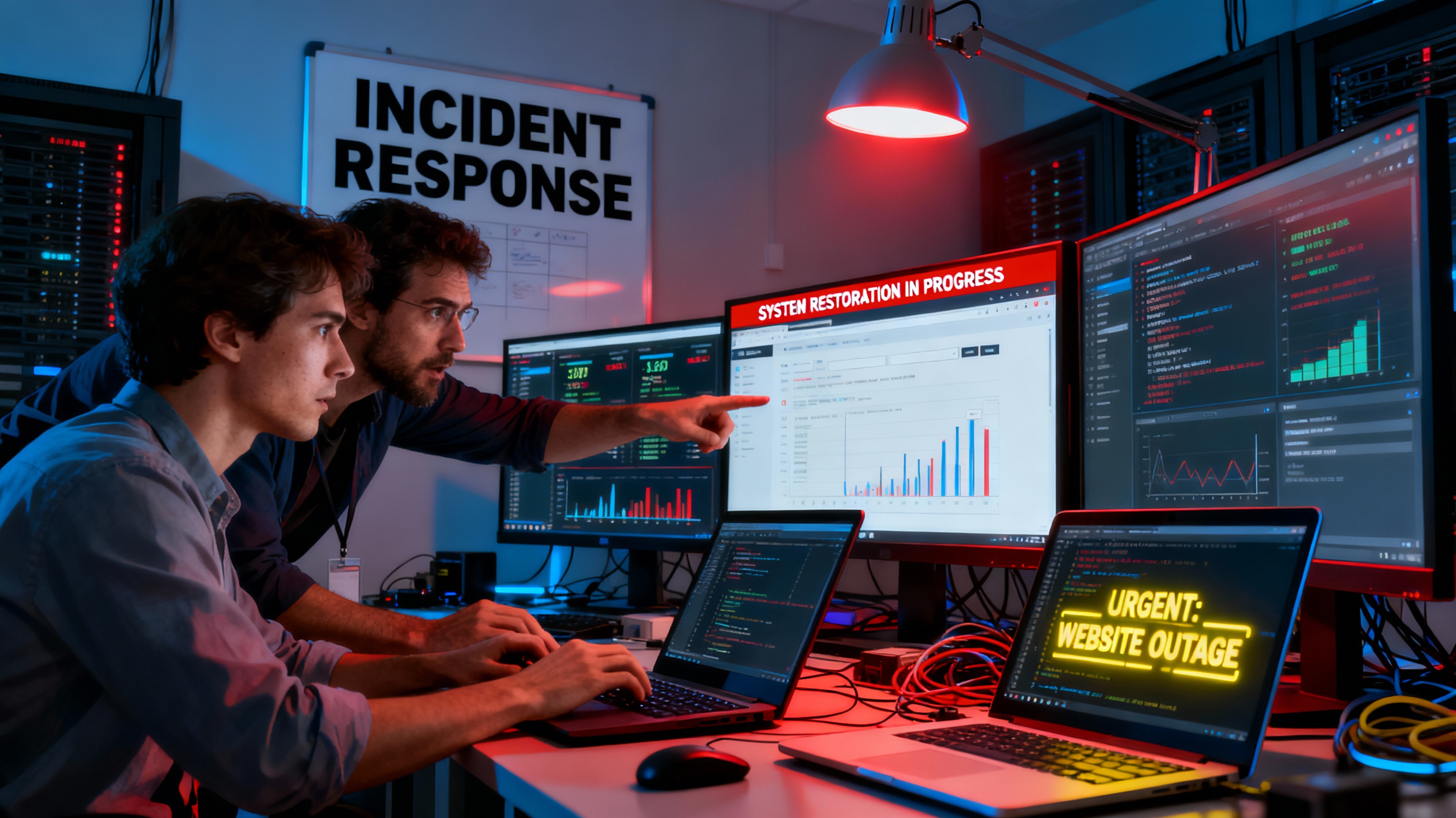 Incident response team working on restoring a site